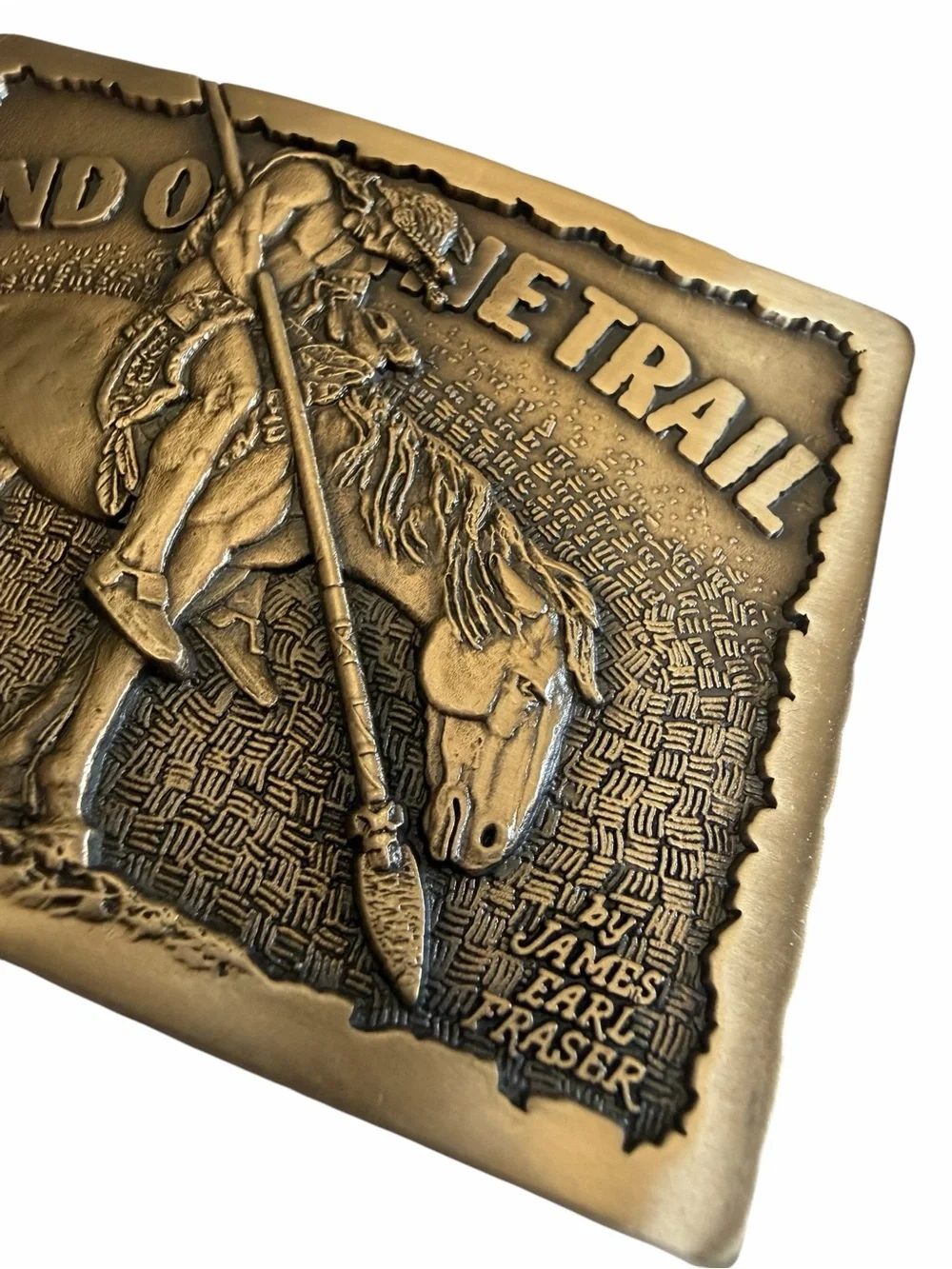 Vintage Solid Brass Native American End Of The Trail Belt Buckle